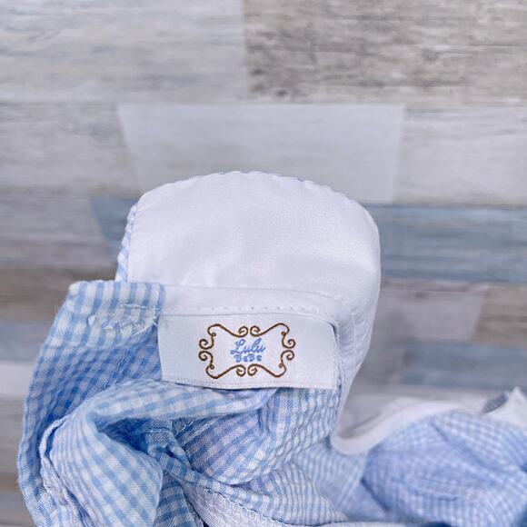 LuLu Bebe Seersucker Easter Bunny Romper Blue Peter Pan Collar Smocked Baby 9M - Picture 5 of 6